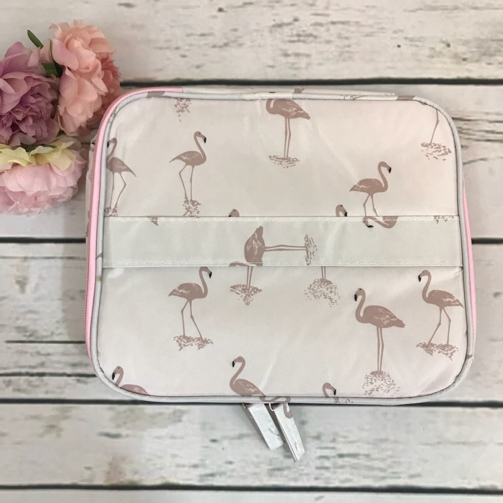 Large Multi Section Pink Flamingo Zippered Cosmetic Travel Bag - Picture 7 of 8